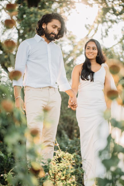A couple walking together in a garden representing personal connection